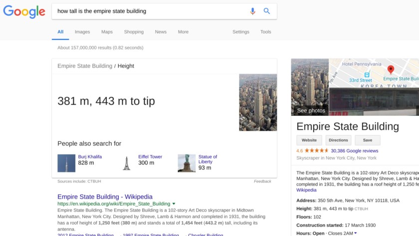 Exemple de captures d'écran de la recherche Google