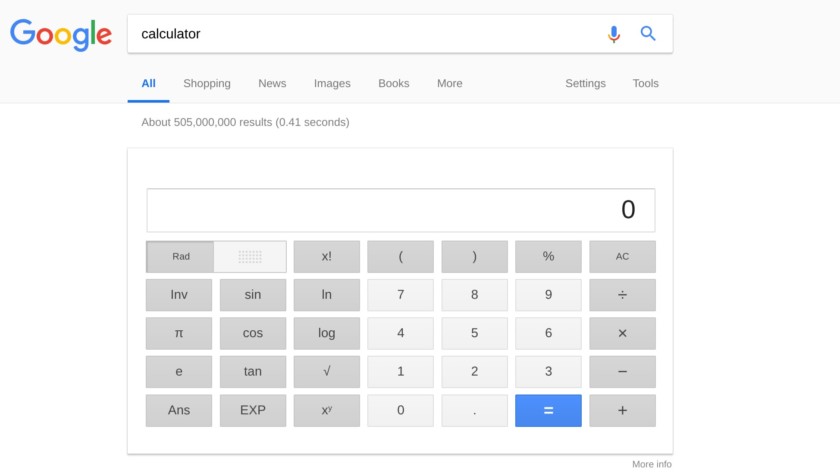 Capture d'écran du calculateur de recherche Google